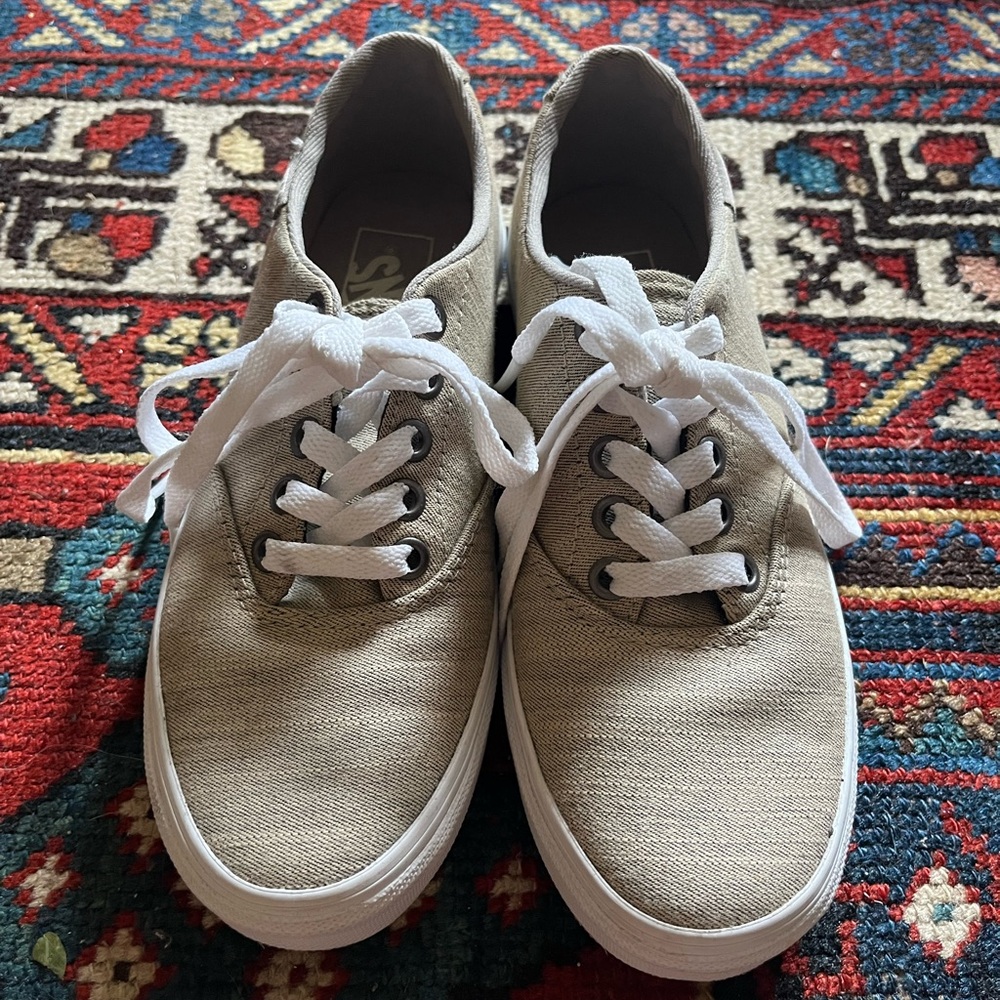 Vans Tan and White Canvas Sneakers Classic Low-Top